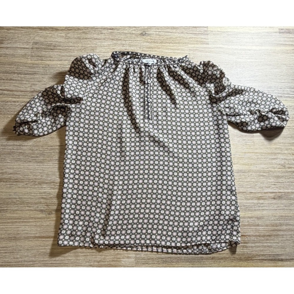 Max Studio‎ Floral Ruched Sleeve Button Front Blouse Size Small